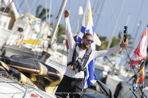 Arrivée Etape 2 - Saint-François (GUADELOUPE - FR) - Federico Waksman (URG) vainqueur de létape 2 et vainqueur général catégorie PROTO de La Boulangère Mini Transat 2023